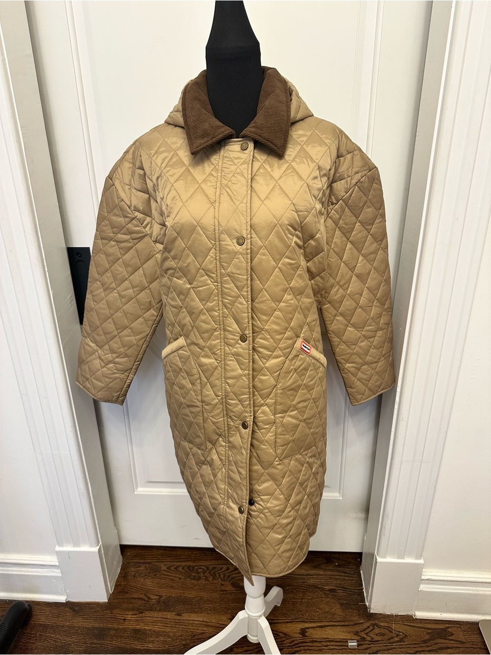 Hunter Alison Quilted Long Water Resistant Insulated Jacket Coat Removable Hood